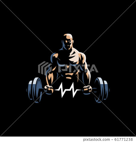 Fitness man holds barbell. Fitness man holds barbell. 61771238