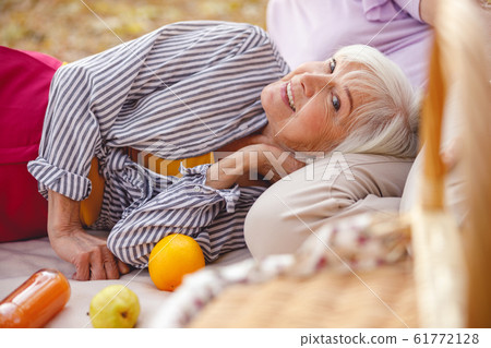 Happy woman spending morning with her best friend 61772128