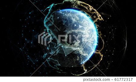 Earth Globe, Block chain network Technology concept. Elements of this image furnished by NASA - 3D illustration 61772317