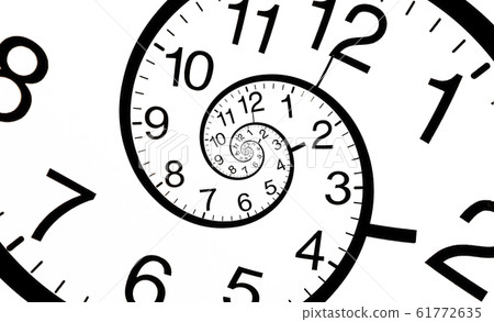 The clock is twisted in a spiral. Time infinity concept. The clock is twisted in a spiral. Time infinity concept. 61772635
