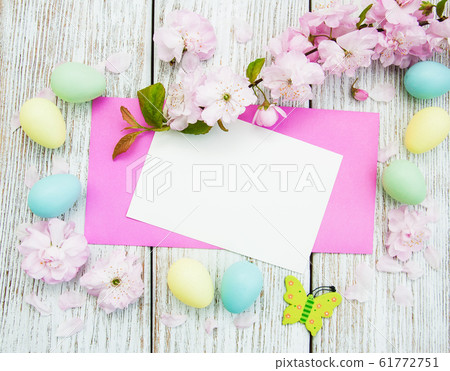 Easter eggs and greeting card 61772751