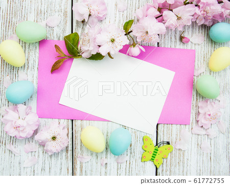 Easter eggs and greeting card 61772755