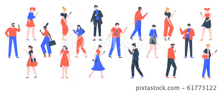 People with devices. Men and women use laptop, tablet and smartphones, characters with internet devices equipment, holding and using digital gadgets vector illustration set People with devices. Men and women use laptop, tablet and smartphones, characters with internet devices equipment, holding and using digital gadgets vector illustration set 61773122