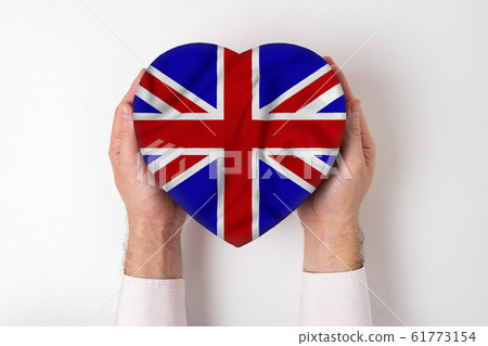 Flag of Great Britain on a heart shaped box in a 61773154