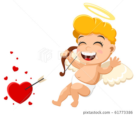 Cupid hit the target and is happy on a white Cupid hit the target and is happy on a white 61773386