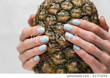 Neat manicure on short nails. Blue gel polish. 61773444