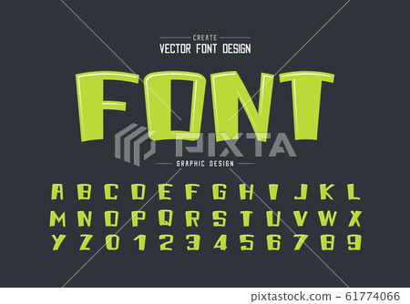 Highlights font and cartoon alphabet vector, Green bold typeface and number design, Graphic text on black background Highlights font and cartoon alphabet vector, Green bold typeface and number design, Graphic text on black background 61774066