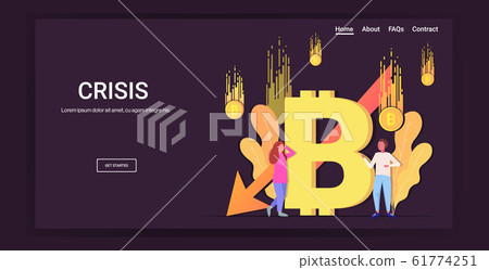 stressed businesspeople frustrated about fallen in price bitcoin collapse of crypto currency falling down arrow financial crisis bankrupt investment risk concept full length horizontal copy space 61774251
