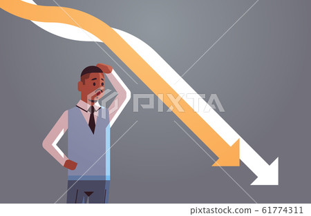 stressful businessman looking at falling down... - Stock Illustration ...