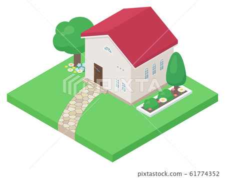 房子圖_紅色屋頂_等距 61774352