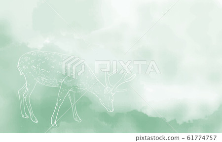 Watercolor style background with realistic line drawing of deer 61774757