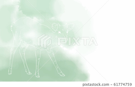 Watercolor style background with realistic line drawing of deer 61774759