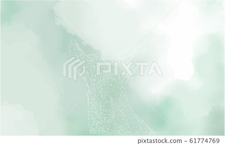 Watercolor style background with realistic line drawing of deer 61774769