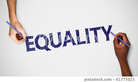 Diverse Hands Writing Equality Word On Gray Background Diverse Hands Writing Equality Word On Gray Background 61775025