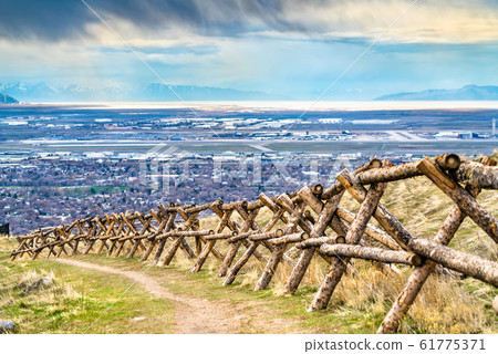 Log fence at Ensign Peak in Salt Lake City, Utah 61775371