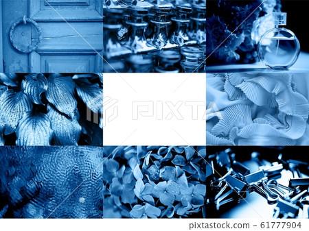 Collage in color 2020 classic blue.Trend, Horizontal frame. 61777904