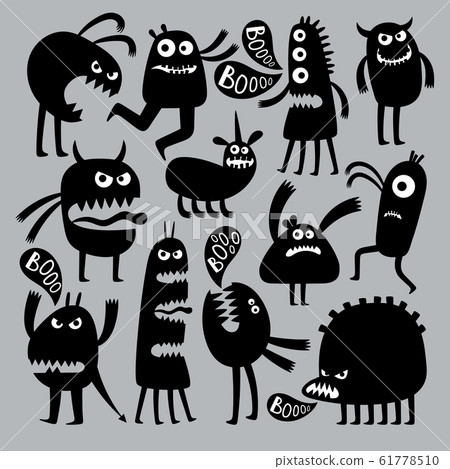 Abstract kids fear monster character. Black silhouette Abstract kids fear monster character. Black silhouette 61778510