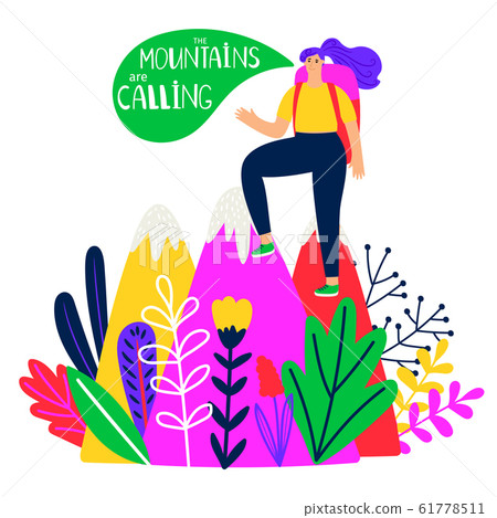 Mountain are calling. Colored girl on peak Mountain are calling. Colored girl on peak 61778511