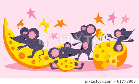 Happy mouses and cheese slices vector... - Stock Illustration [61778908] -  PIXTA