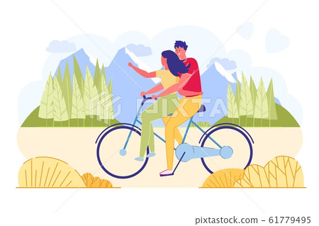Advertising Flyer, Couple Walk on Bike out Town. 61779495