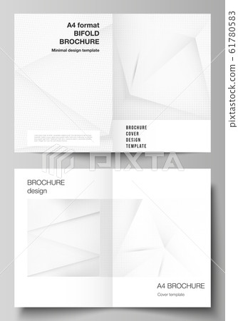 Vector layout of two A4 cover mockups design templates for bifold brochure, flyer, cover design, book design, brochure cover. Halftone effect decoration with dots. Dotted pop art pattern decoration. 61780583