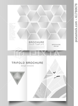The minimal vector illustration layouts. Modern creative covers design templates for trifold brochure or flyer. Abstract geometric triangle design background using different triangular style patterns. The minimal vector illustration layouts. Modern creative covers design templates for trifold brochure or flyer. Abstract geometric triangle design background using different triangular style patterns. 61780678