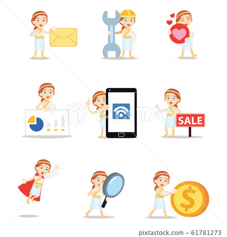 Set of character woman with Grecian hairstyle. 61781273