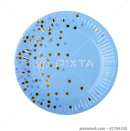Blue Paper Plate Isolated on White Background. 61784338