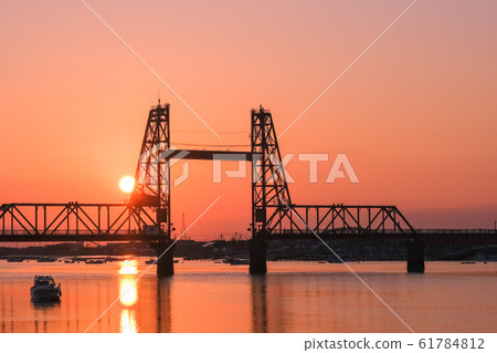 Dusk of Chikugo River rising bridge 61784812