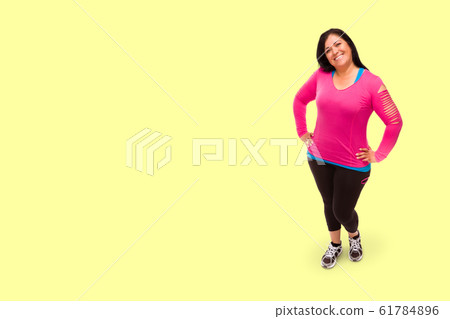 Middle Aged Hispanic Woman In Workout Clothes 61784896