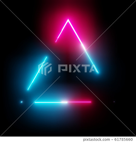 Neon light triangle frame on dark background 61785660