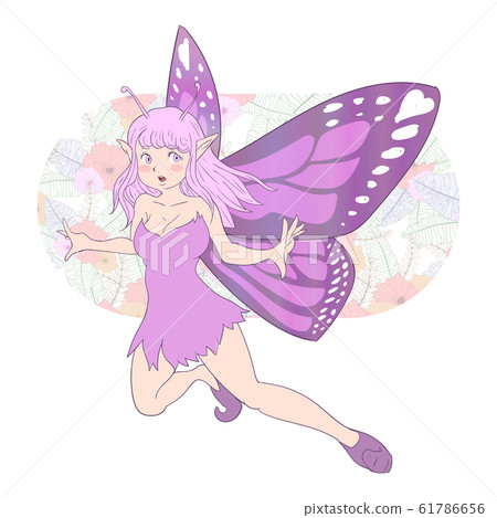 vector illustration of butterfly fairy on flowers pattern background 61786656