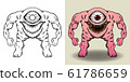 vector illustration of one eye monster, line art and colored, pink theme 61786659