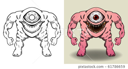 vector illustration of one eye monster, line art and colored, pink theme vector illustration of one eye monster, line art and colored, pink theme 61786659