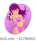 Cute bikini girl sticker concept illustration, pink theme color 61786662