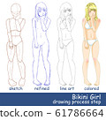 vector illustration Bikini Girl with drawing process step 61786664