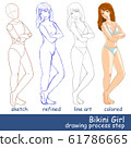 vector illustration Bikini Girl with drawing process step 61786665