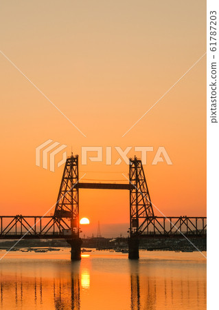 Dusk of Chikugo River rising bridge Dusk of Chikugo River rising bridge 61787203
