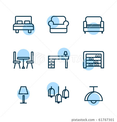 Basic Furniture icon set in thin line style. icons - Stock Illustration ...