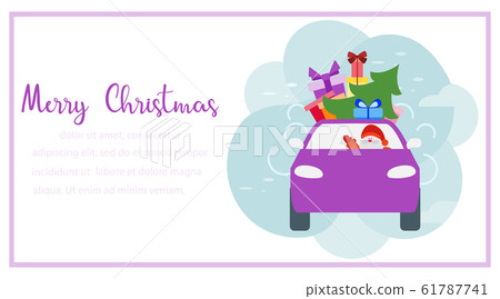 Happy New year Merry Christmas tree Santa car gift 61787741