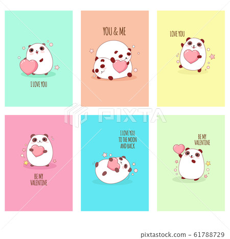 Set of cute Valentine's day stickers with pandas 61788729