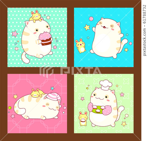 Set of stickers with cute friends - cat and rabbit Set of stickers with cute friends - cat and rabbit 61788732