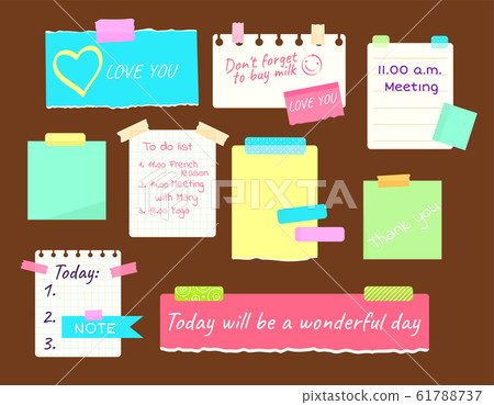 Collection of memo note papers with adhesive tape - Stock Illustration ...