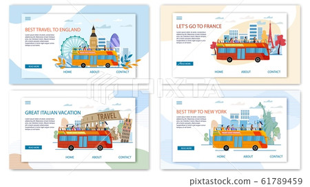 Europe and USA Travel Tour Flat Vector Web Banners 61789459