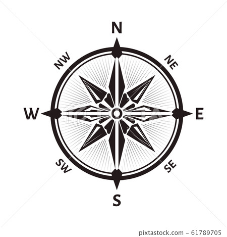 Compass wind rose icon of round navigational device 61789705