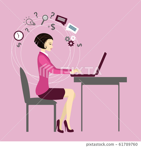 Office worker or business woman. Working On laptop 61789760