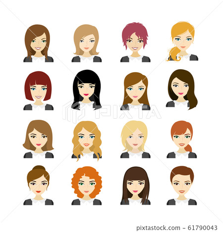 Set of Face european woman with different hair 61790043