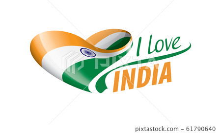 National flag of the India in the shape of a heart and the inscription I love India. Vector illustration National flag of the India in the shape of a heart and the inscription I love India. Vector illustration 61790640