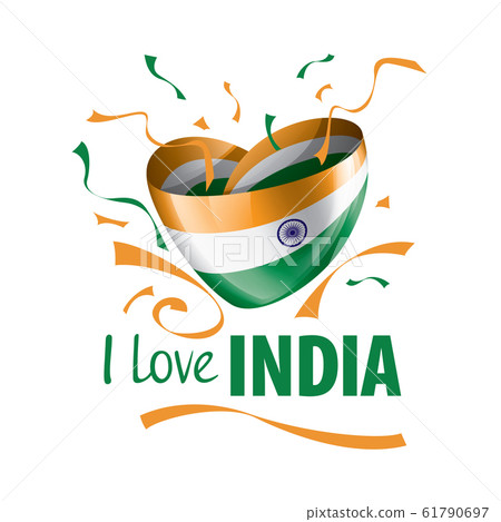National flag of the India in the shape of a heart and the inscription I love India. Vector illustration National flag of the India in the shape of a heart and the inscription I love India. Vector illustration 61790697