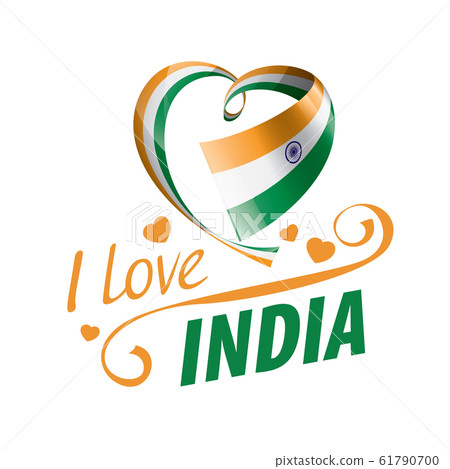 National flag of the India in the shape of a heart and the inscription I love India. Vector illustration National flag of the India in the shape of a heart and the inscription I love India. Vector illustration 61790700